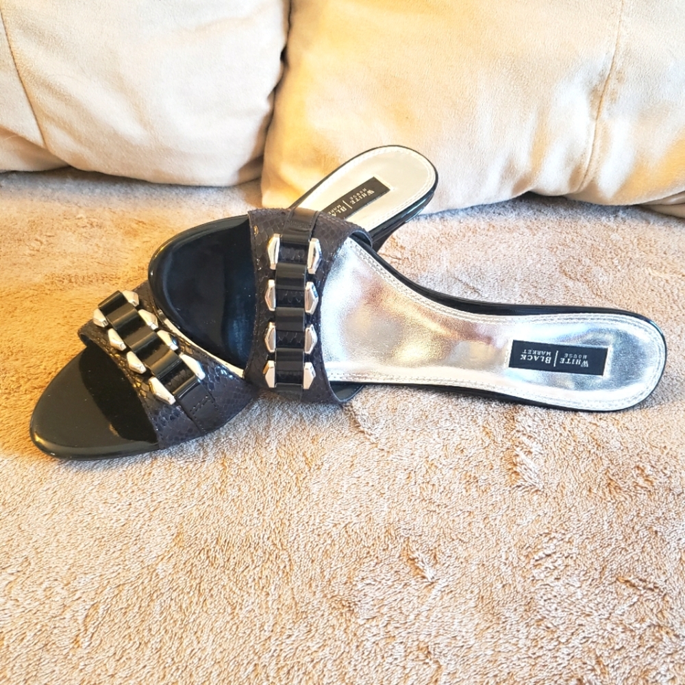 White House Black Market Women's Size 8 Open Toe Slip On 3" Heels Chain.